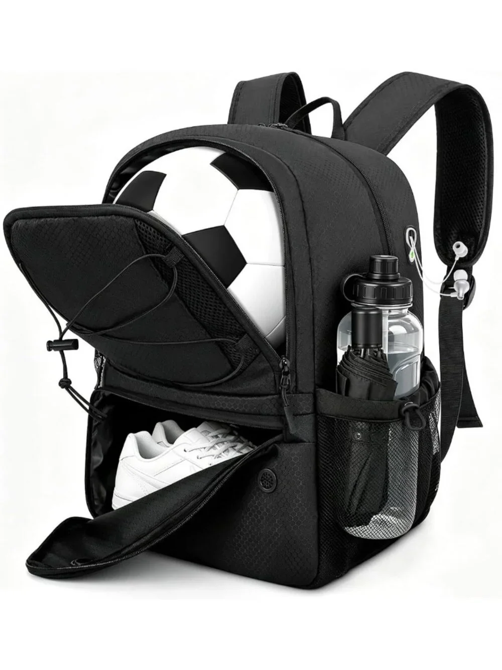 Versatile Soccer Backpack with Ball Compartment & Cleat Storage, Water